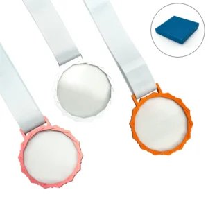 Glass Medals with Metal Frame, 3cm White Ribbon with Box