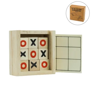 Tic-Tac-Toe Wooden Board Game with Slide Storage Box & 9 Wooden Cubes