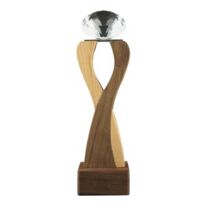 Wooden Trophy with Diamond shape Crystal on Top